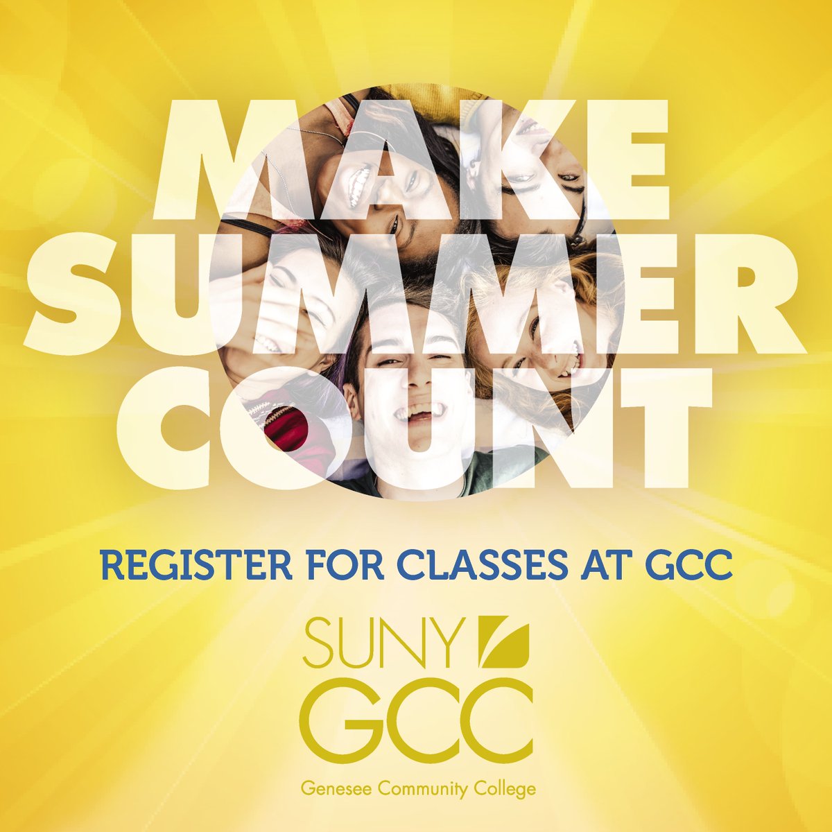 Dreaming of summer? Us too - so MAKE SUMMER COUNT and enroll now for a summer session! 

3 Session Options:   Full Semester: 6/1 - 8/13,  Session 1: 6/1 - 7/2 or Session 2: 7/12 - 8/13!

Save $ on tuition!
100+ courses! 
Apply for FREE: genesee.edu/apply