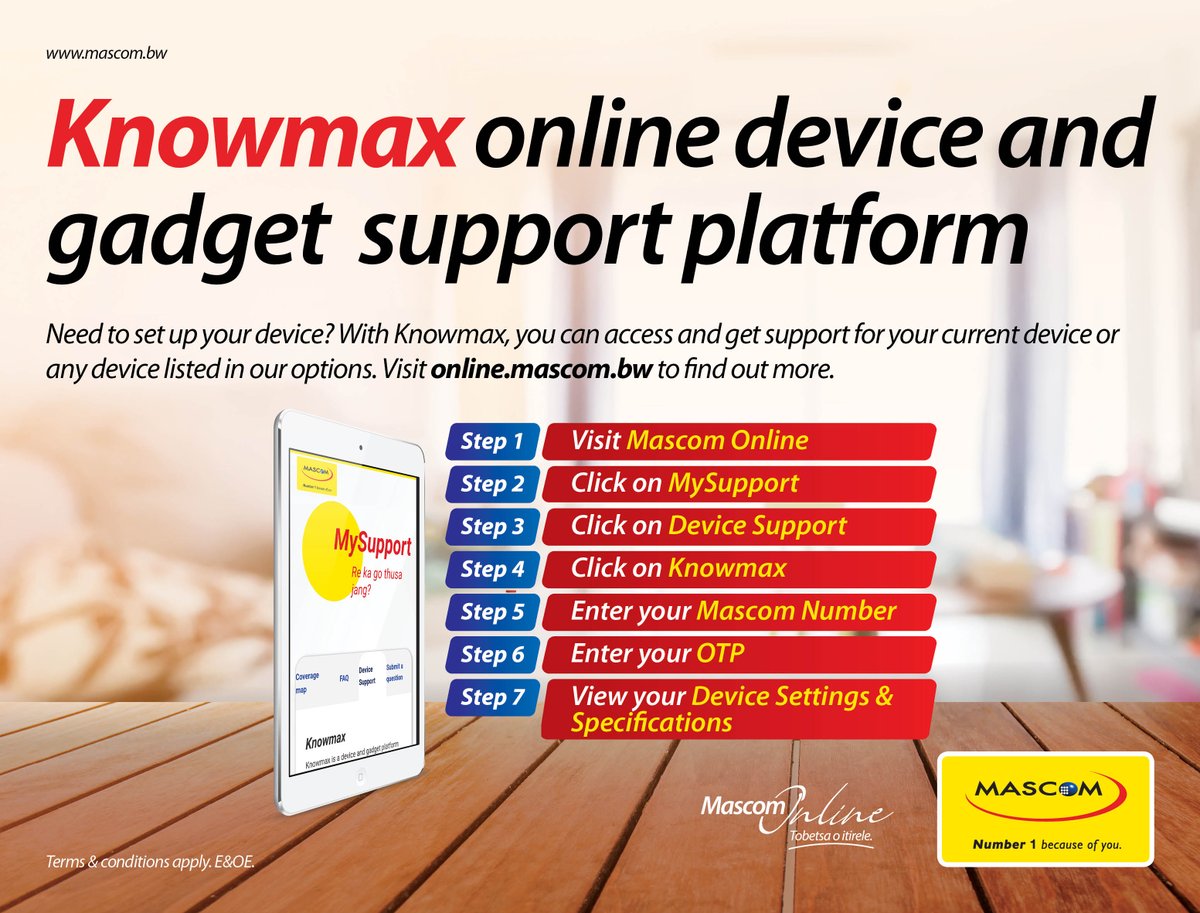 MascomWireless's tweet image. Access Knowmax and get device support and related enquiries all on the go. 📲

Visit online.mascom.bw to find out more.

#Knowmax #MascomOnline #Number1BecauseOfYou