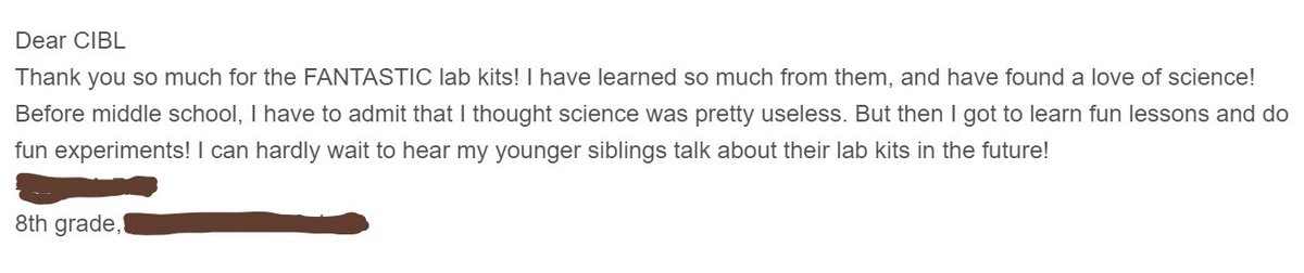 CIBLEARNING's tweet photo. Nothing makes us happier than hearing from students! #ciblscience #STEM #education #Science https://t.co/Bklm1aYaiV
