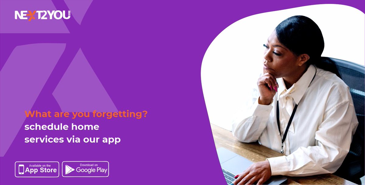 Next2you_hq's tweet photo. What do you think you'll forget to do at home this week.
With the Next2you app, you can schedule a service upfront, get a quote and recieve a reminder before the day of your request.
Life's easier with Next2you.
Get the app now via https://t.co/wQPW6OczGX
#next2you #cleaning https://t.co/t5GIURWeDR