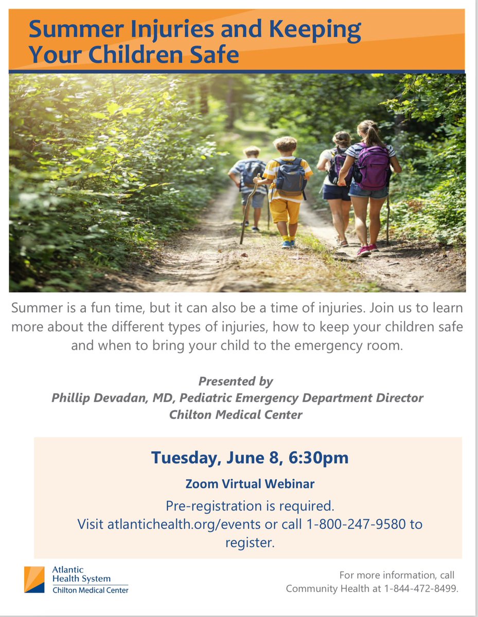 Summer Injuries and Keeping Your Child Safe FREE webinar from Atlantic Health. Sign up for tips on how to keep your child safe and when you may need to bring your child to the ER! <a href="/htshuskies/">Harmony Township School</a> <a href="/harmony_pta/">Harmony PTA</a> <a href="/AtlanticHealth/">Atlantic Health</a>