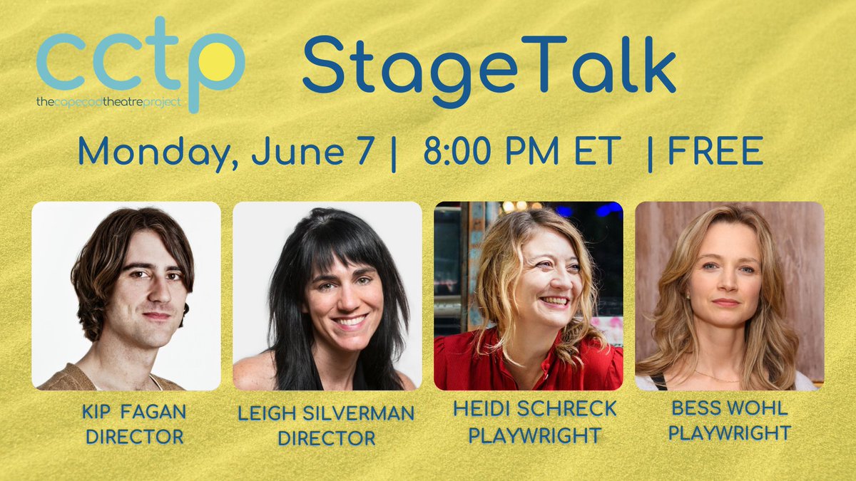 We have 3 #TonyAward nominees & a Helen Hays winner at our 6/7 #StageTalk 
Come hear about their careers #newplaydevelopment #BTS their work and time at CCTP 
Watch LIVE on our FB page or via ZOOM (Link to come on 6/7) @heidibschreck #LeighSilverman @kipfagan @BessWohl