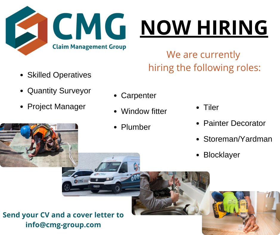 We're hiring several positions, check out this post! 

Send your CV and cover letter to info@cmg-group.com with the subject heading "Job Application". 

claimmanagementgroup.com