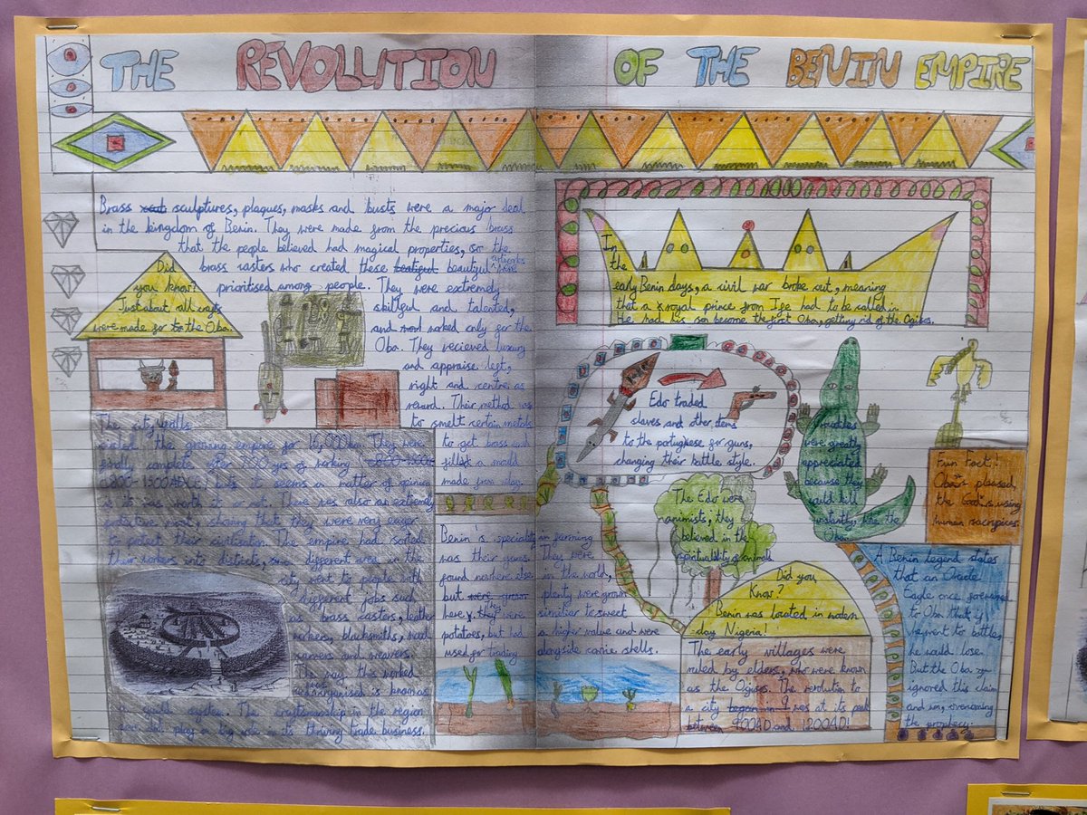 PPAforyou's tweet photo. I've really enjoyed teaching the Benin Empire for the first time this year and the children have loved it as well. Even more, I've loved the double page spreads that have been produced 📝📚 #ks2history #edutwitter #year5 #doublepagespread https://t.co/GRetMLwzQX