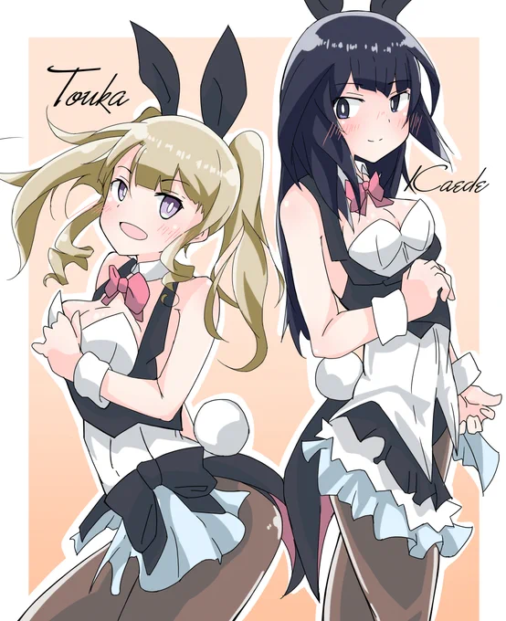 キャバイベ報酬の髪型の桃歌ちゃんってバニー似合いそうだよねとか思いながら描いたので横に楓さんも置くなどする😗 #アリスギア #アリスギアお絵かき 