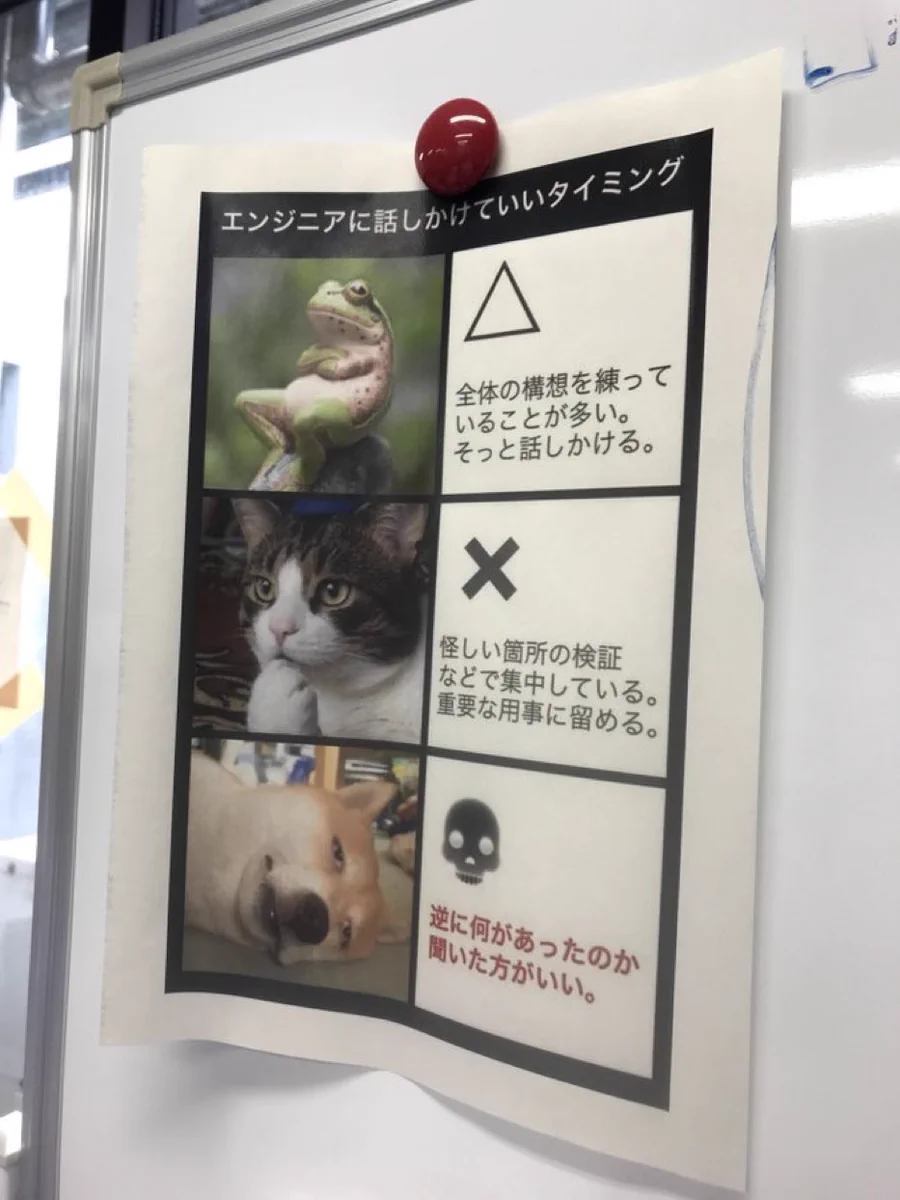 大学の研究室に貼ってある紙が面白い！エンジニアに話しかけていいタイミングまとめがこちら！