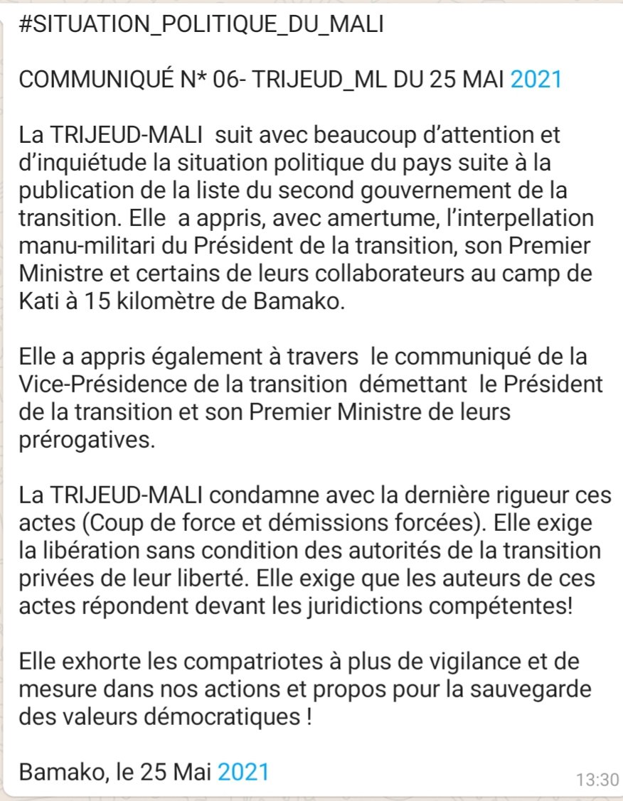 <a href="/trijeud/">TRIJEUD-Mali</a> communique sur situation politique du pays