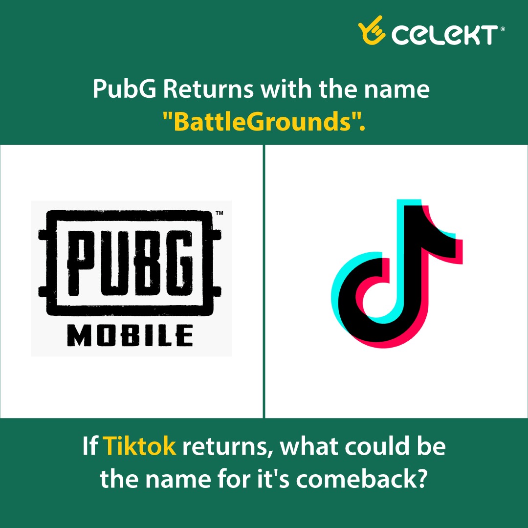 select_mobiles's tweet photo. The Tiktok Comeback Hype is on the rise after Battlegrounds. What name do you think would be a best fit for the Tiktok Comeback???
#celektmobiles #pubgmobile #battlegrounds #battlegroundsmobileindia #tiktok #tiktokindia #tiktokreturn https://t.co/0L94uSq1RQ