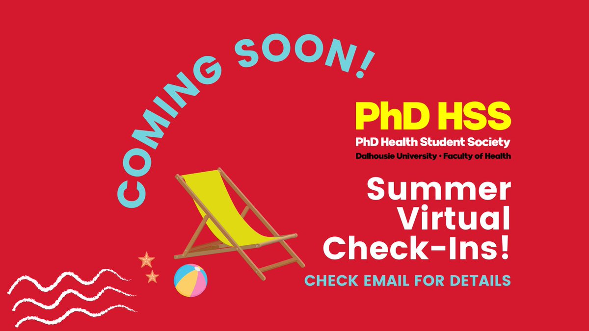 🗓️ Mark your calendars!

PhD HSS Summer Virtual Check-ins are coming soon. These informal events are open to all PhD in Health Students/Candidates. Drop in to say hi and be entered to win a $50 raffle prize!

Happening Thursdays from 1-2 pm AT on:
🟡 June 3
🟡 July 8
🟡 August 5