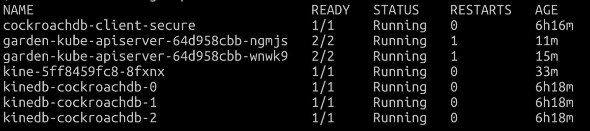 afritzler's tweet photo. Running a virtual/nodeless @kubernetesio API server + controller manager on top of @CockroachDB via a kine @etcdio abstraction is pretty dope! 🔥🥳🤯🙈 https://t.co/Rsq4GSIN4R
