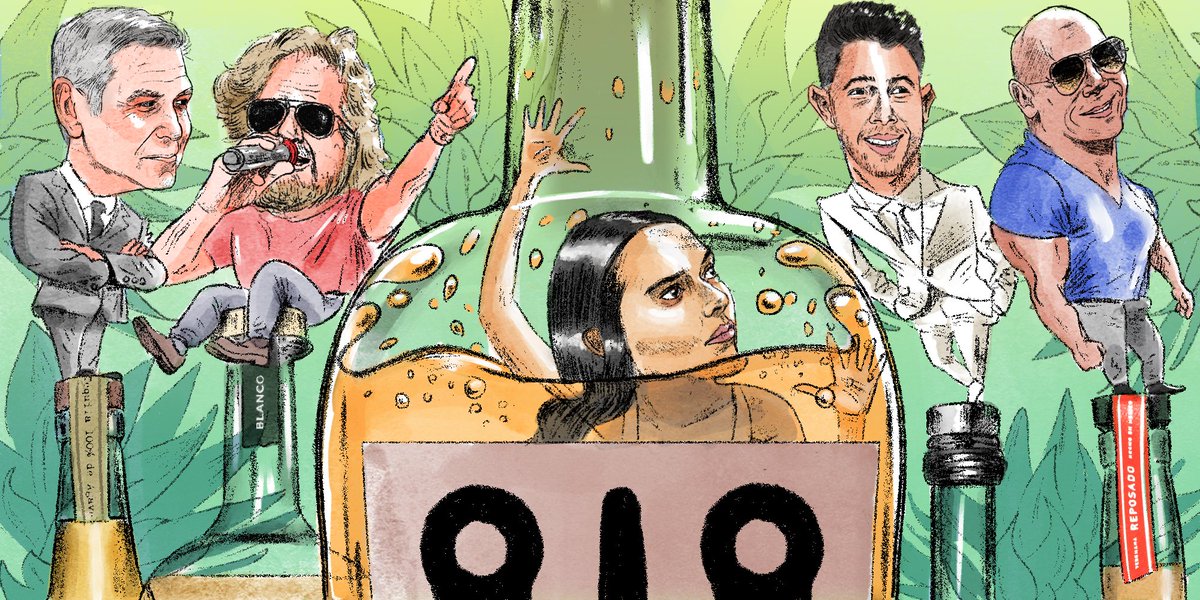 illosausage's tweet image. Fun piece for @VinePair about celebrity tequilas. This piece combines my love of drawing sloshy liquids and englarged heads. Thanks to AD @DanielleGrinn