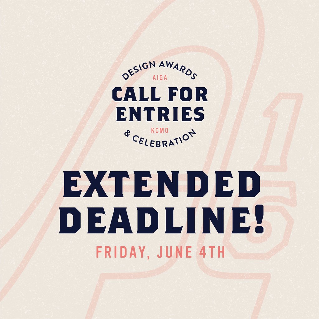 aigakc's tweet photo. EXTENDED DEADLINE! We’ve extended our A16 Call for Entries until June 4th. This is the final call, don’t miss out! Click our bio link for more information. #KCDesign #A16 #AIGAKC https://t.co/odWCTgWVLv