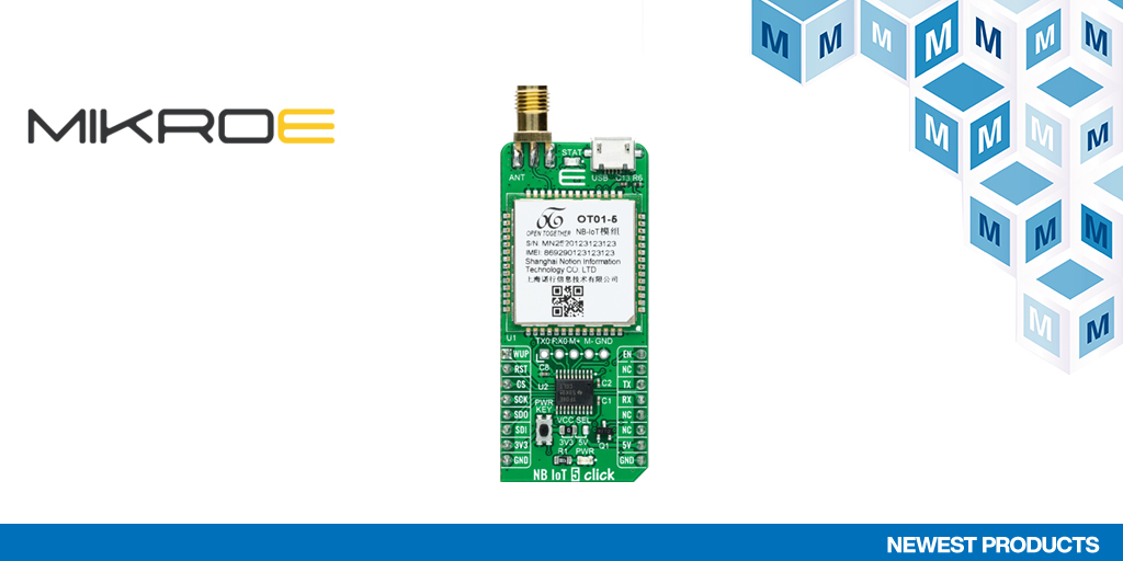 MouserElec's tweet photo. Mikroe's NB IoT 5 Click, now available from Mouser, is an NB-IoT universal wireless communication solution that supports a broad range of frequency bands around the world. https://t.co/xijtjzL2Fo
@mikroel #click #clickboard #mikroe https://t.co/ozY5ut3SSc