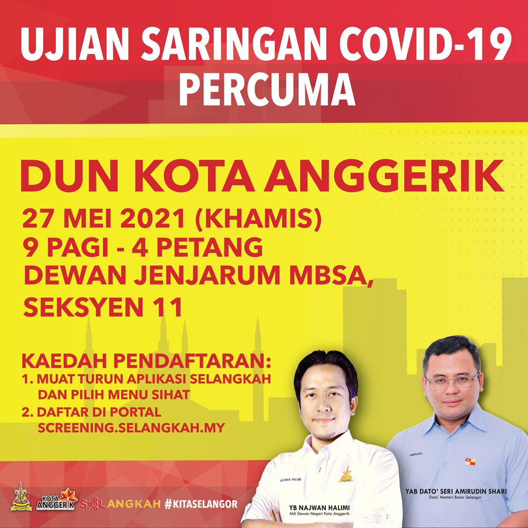 Mbsa على تويتر Weloveshahalam Lindungdirilindungsemua Makluman Ujian Saringan Covid 19 Dun Kota Anggerik Pada 27 Mei 2021 Khamis Pada Jam 9 00 Pagi Hingga 4 00 Petang Di Dewan Jenjarum Mbsa Seksyen 11 Pendaftaran Di