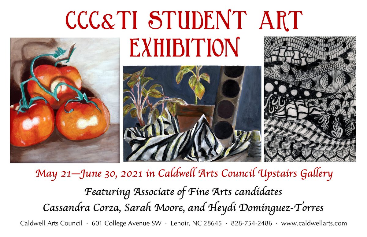 CaldwellArts's tweet photo. Come see the CCC&amp;TI student art in our beautiful upstairs gallery and enjoy 50% off our Sprng Benefit Art Sale on the main floor! https://t.co/cEcLCo5l9y
