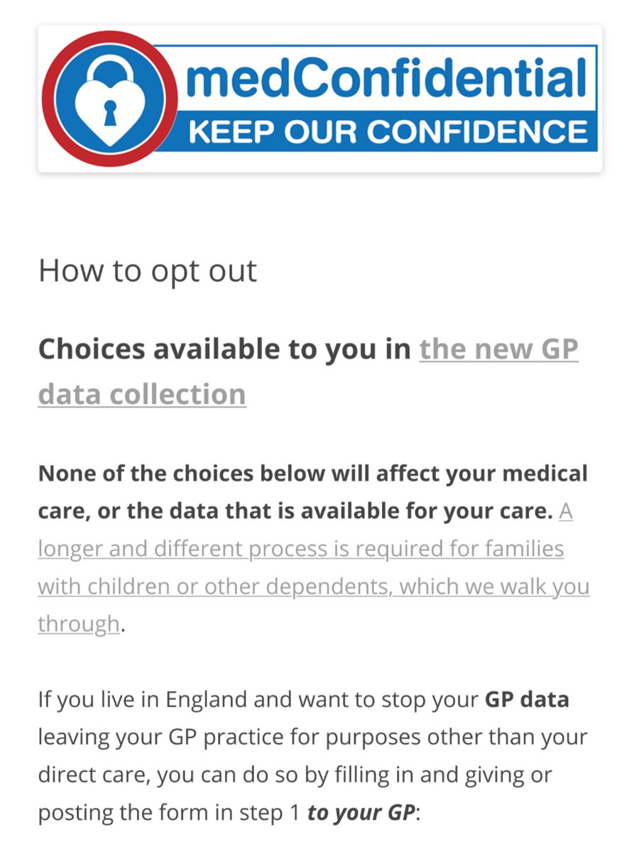 medConfidential's tweet photo. Reminder: if you're registered with a GP in England, there's now LESS THAN A MONTH* for you to opt out TO YOUR GP to prevent your medical history being extracted, for onward sale - paid "dissemination" - to third parties.

If you have concerns, opt out:

https://t.co/odT9HSFSNh https://t.co/byhmAthNpg