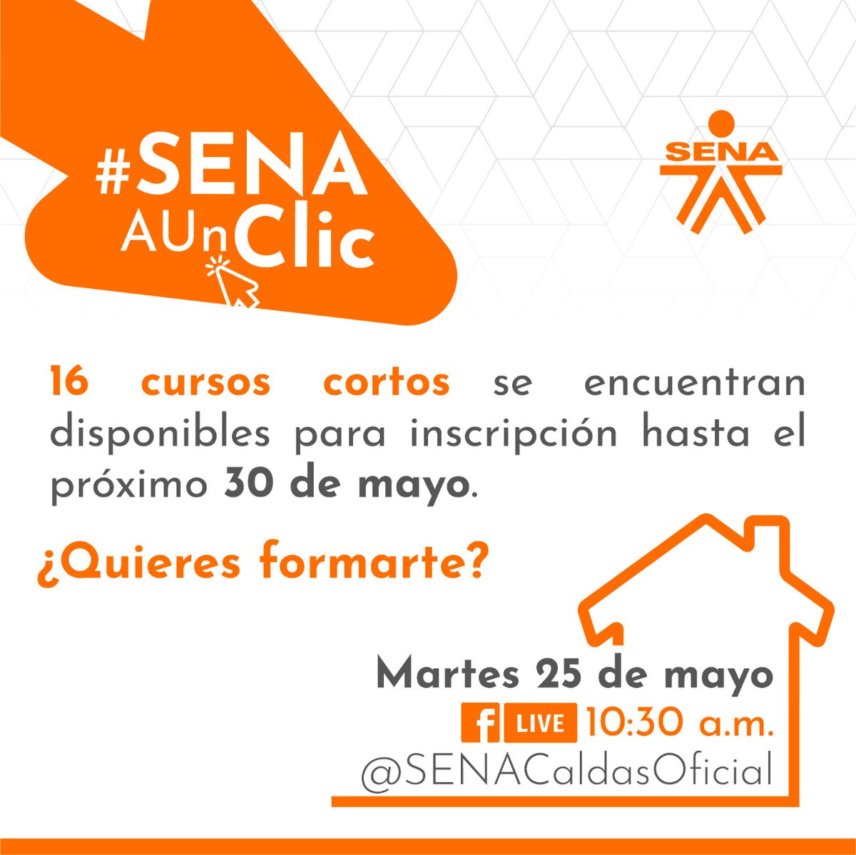 SENA_Caldas's tweet photo. #SENAaUnClic
16 cursos cortos se encuentran disponibles para inscripción hasta el próximo 30 de mayo.
¿Quieres formarte?
Conéctate https://t.co/G0V8v59q70