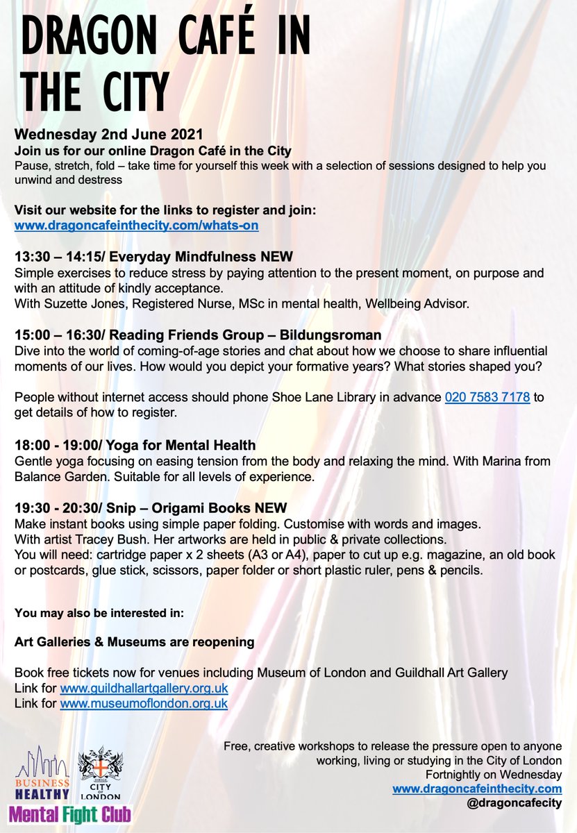 dragoncafecity's tweet photo. Here's our latest event programme! 

Join us on the 2nd of June for Reading Friends, Yoga, the next edition of our Snip paper craft series, plus a brand new session on Mindfulness!

More info here, and you can also register for your FREE tickets! https://t.co/txHh6chzsm https://t.co/1mhrxCeG2g
