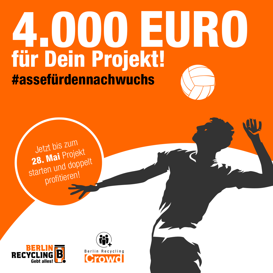 BRVolleys's tweet photo. Letzter Aufruf zum Projektstart! Noch warten 4.000 € im #BRCrowd Fördertopf auf eure Ideen zur Nachwuchsförderung! https://t.co/AaYDxCMCj3

#AssefürdenNachwuchs #ZeichenSetzen @BerlinRecycling https://t.co/zfXMNgGL4r