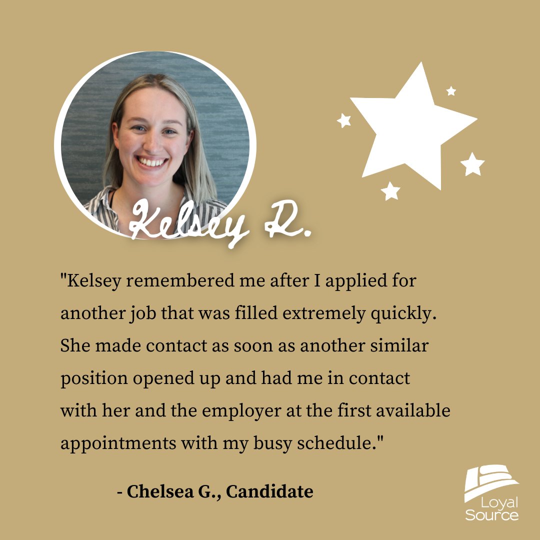 Our recruiters genuinely care about candidates! Not only when it comes to helping you get hired as soon as possible, but also when it comes to finding the right position just for you.

Thank you, Kelsey, for making such a positive difference in your candidates’ job experiences!