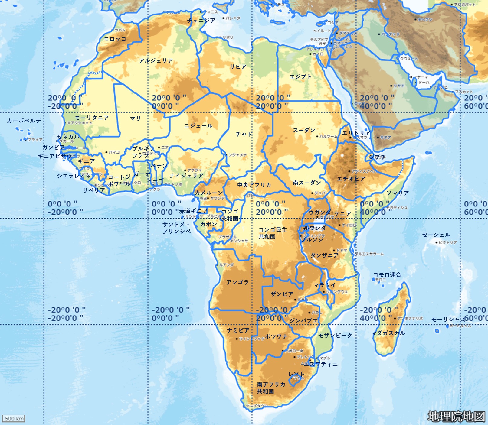 Twitter 上的 地理bの旅 5月25日はアフリカデー 1963年にアフリカ統一機構が設立された日 地理院地図よりデジタル標高地形図と土地被覆 アフリカの国名 いくつ分かりますか 境界はnatural Earthのデータ これを機会にアフリカについて何か１つでも調べてみて