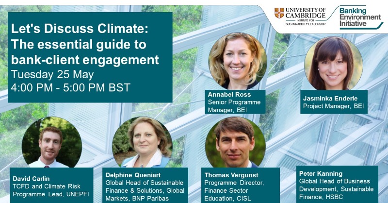 cisl_cambridge's tweet photo. ⏰ There's still time to register! Join our expert panel at 4pm today to explore the Banking Environment Initiative's #LetsDiscussClimate guide to bank-client engagement.
#Bank2030 @CISLSustFinance @annabelross @DavidCarlin7 @DelphinQueniart