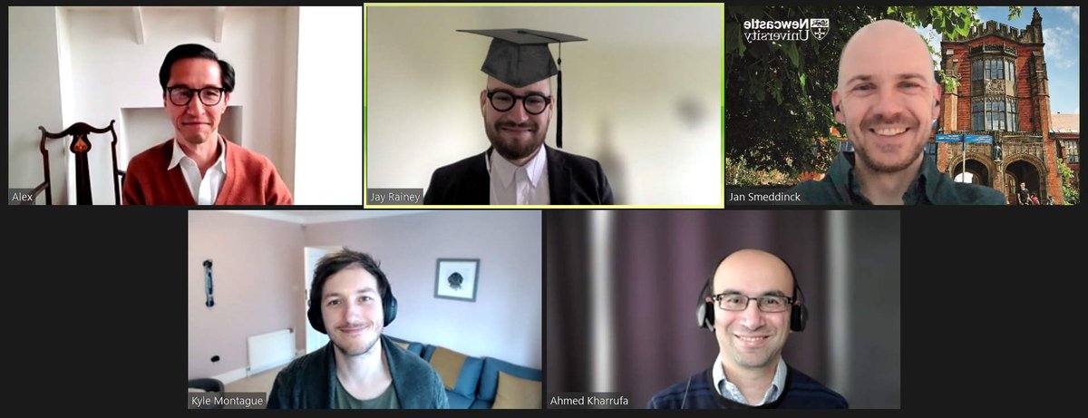 Huge congratulations to <a href="/jawrainey/">Jay Rainey</a> (now Dr Jay) for successfully defending his PhD on Designing Digital Qualitative Research Workflows (gabber.audio). Thanks to <a href="/alxndrt/">alextaylor@dair-community.social</a> and <a href="/ankharrufa/">Ahmed Kharrufa</a> for examining. @kylemontague, Roger Burrows and <a href="/pamtiddlypom/">Pam Briggs</a> all supervised.🎓🥳