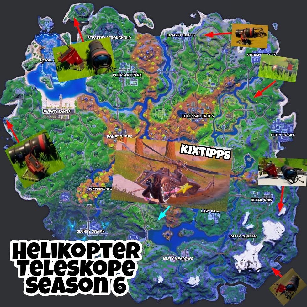 KIXtipps's tweet photo. Es gibt zwei neue Missionen 😍
Repariere Teleskope (5) - 25k XP
Untersuche den abgestürzten Hubschrauber - 25k XP

Hier findet ihr alle Standorte der Teleskope und auch des Helikopters, das Video dazu folgt Abends! 😁

#fortnite #fortnitechallenges #foreshadowing https://t.co/3ZJEhJAPlZ