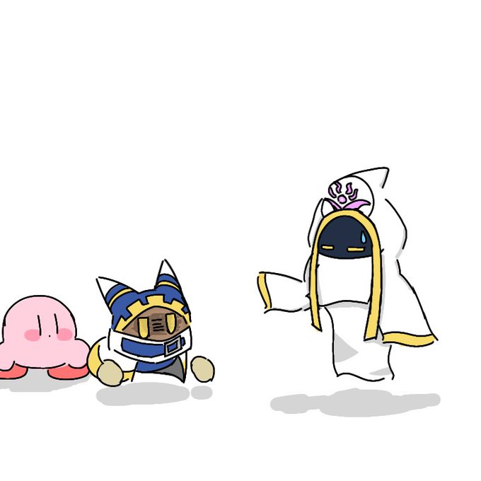 カービィ気をつけテ!!アイツフードで顔隠れてルし、宙に浮いてルヨ!!きっとアヤシイ奴だと思うヨ!!! 
