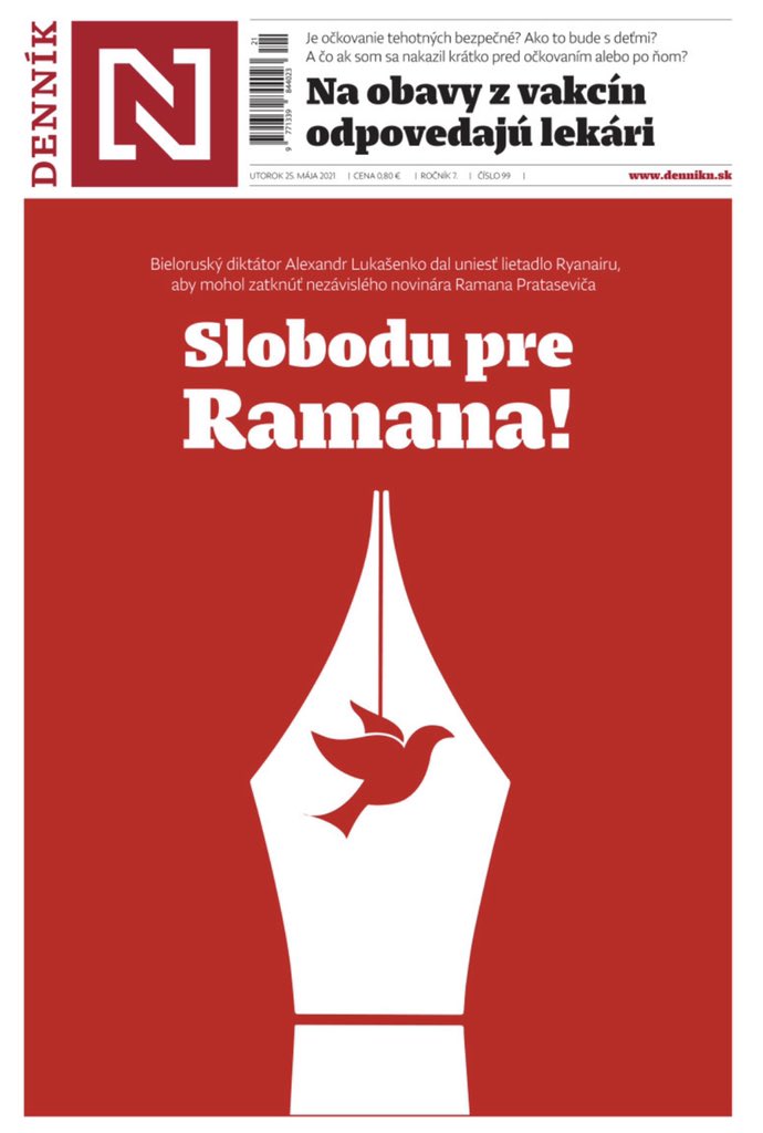 jeemine's tweet photo. Freedom for Raman! Today’s @dennikN #frontpage #belarus  https://t.co/6wVXEUYKTL https://t.co/bgNVMvEqNN