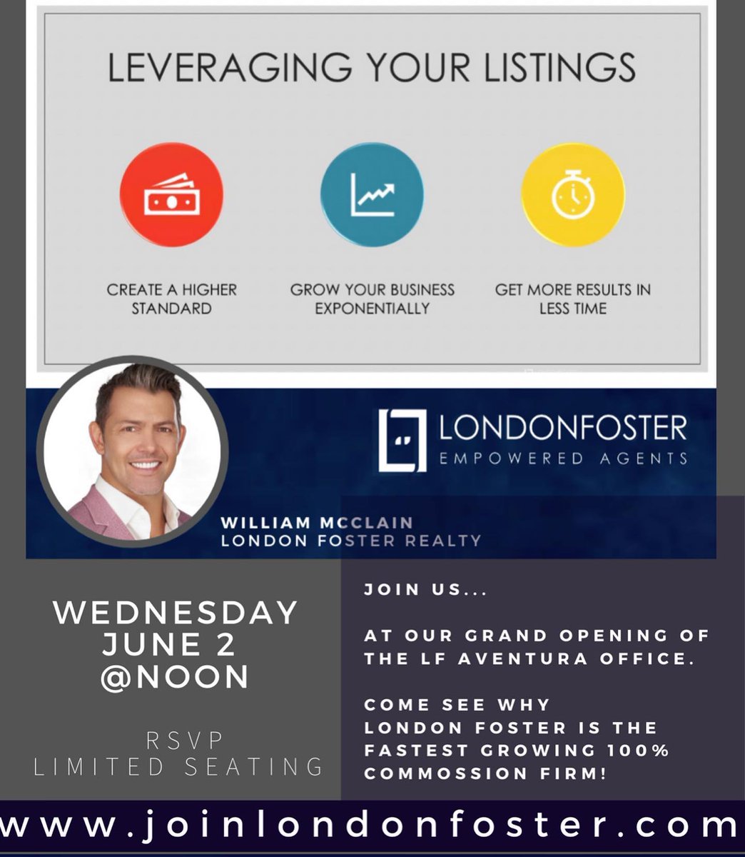 londonfoster_'s tweet photo. JOIN US for the Next, London Foster - Professional Training!
Celebrating the Grand Opening, of our 6th office location in Aventura, Fl.
Agents from all brokerages are welcome to attend.
Mask Required.
#londonfoster #maketheswitch #empoweredagent https://t.co/tQFKWCYjgi