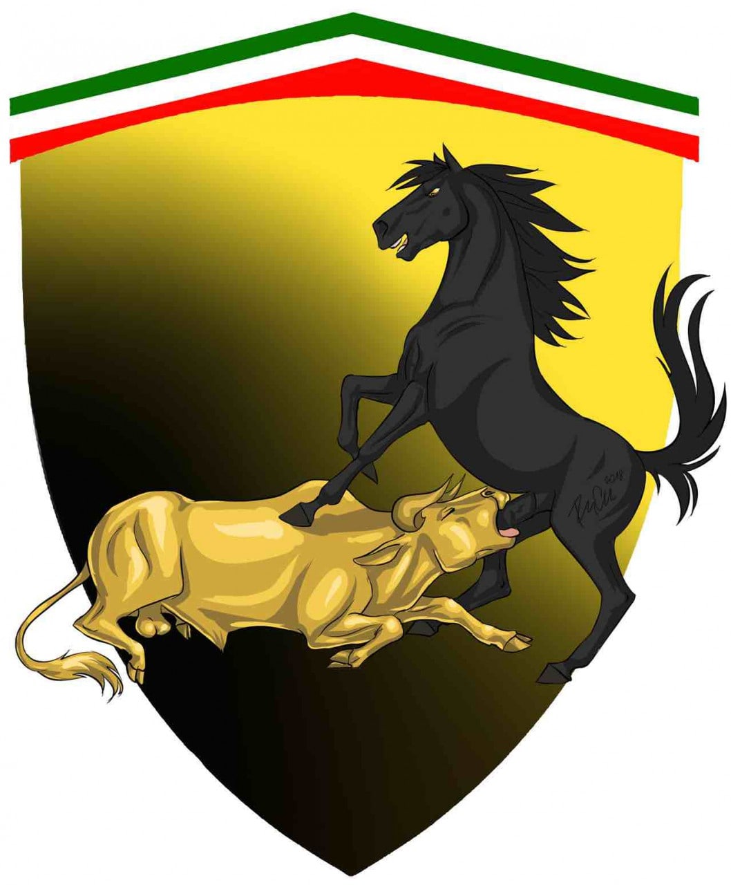 Lamborghini FUN sticker with Ferrari horse and Lambo Bull