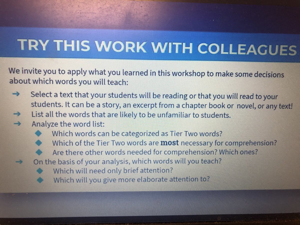 SenoraPeakeHTSD's tweet photo. Another great session filled w/valuable ideas! @LakataMay @NJTESOL_NJBE    ELLs have a higher level of receptive language! We must build their repertoire of Tier 2 vocab to support and empower them with the academic vocabulary they need! “Goldilocks Words!” https://t.co/BKh42Yk0fJ