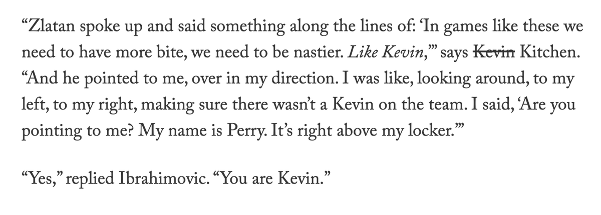 BrooksDT's tweet photo. One of my favorite stories we've done @TheAthletic. So many hilarious bits. Zlatan actually called one of his Galaxy teammates "Kevin" for a year and a half. There was no Kevin on the team. 

Great work by @MLSist, @mattpentz and @chriskamrani  

https://t.co/3T7Arrd5eU https://t.co/CQoic8TiL0