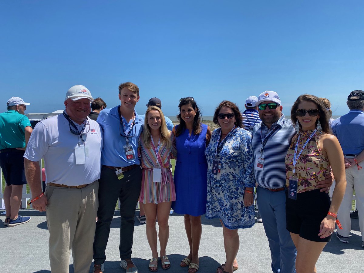 USBrickCo's tweet photo. Special thanks to @NikkiHaley who joined the #usbrick team and members of @YPO on Friday during the #PGAChampionship at @kiawahresort - the meaningful conversations were appreciated! #itsagreatdayinsouthcarolina #palmettostate #palmettopride https://t.co/kVkTwlqoVh