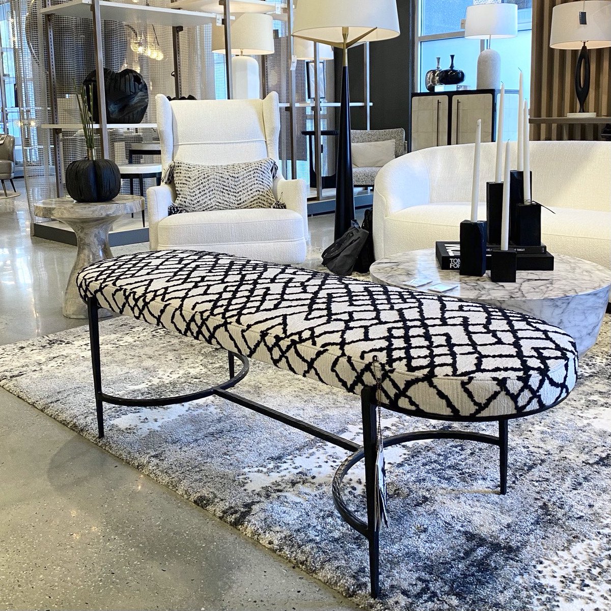 The Hanson Bench in Chaplin from <a href="/arteriorshome/">Arteriors</a> balances an aesthetic that is both contemporary and cavalier. A simple seating solution for an entryway or as a transitional piece at the end of a hallway! #ClaytonGrayHome