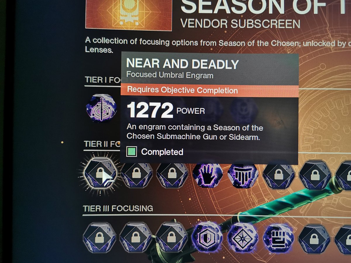 BattlePro4's tweet photo. @DestinyTheGame Any idea how to fix this? Tier 2 armour lenses unlock properly. This stays locked. No triumph to claim or anything https://t.co/gk3mFVloN6