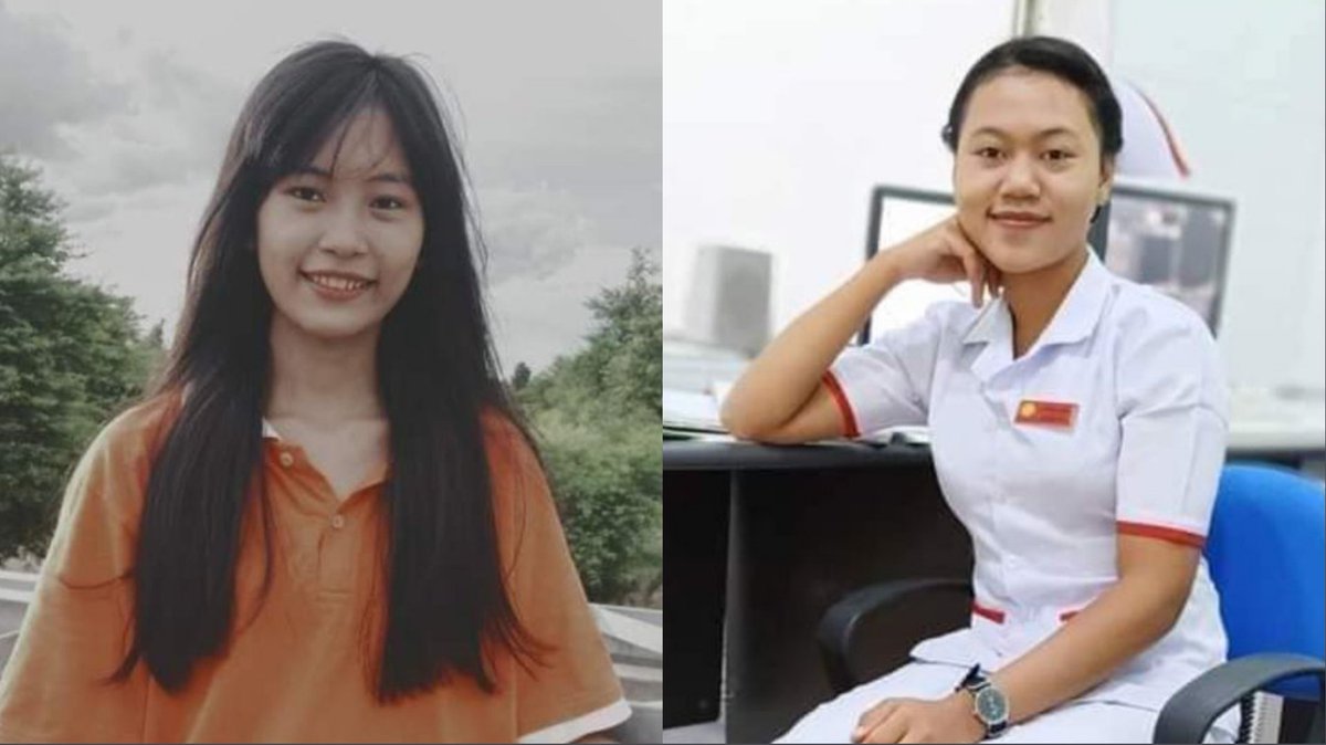 sittthiha9's tweet photo. On May 25, near the northern border of #Kamma, Junta terrorists abducted Ma Htet Htet Wai, a second-year student at #Yenanchaung Nursing and Midwifery Training, and Ma Le Yin Myint, a former student of #Pakokku Nursing and Midwifery Training, and Ko Bo Bo Myint.
#May25Coup https://t.co/6CeZTWNIj4