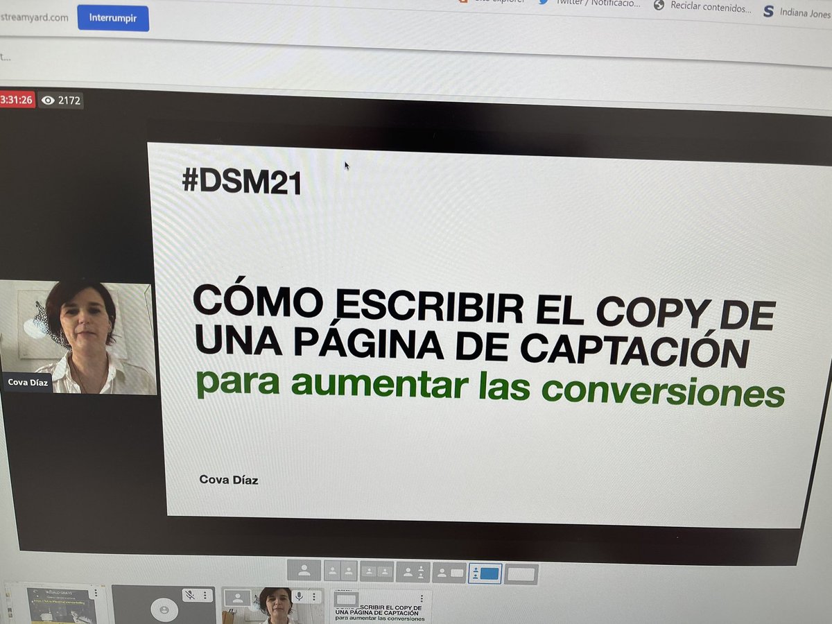 Más de 2100 personas escuchando a <a href="/Cova_Diaz_/">Cova Díaz</a> y aprendiendo a optimizar  la página de captación de leads en el #DSM21