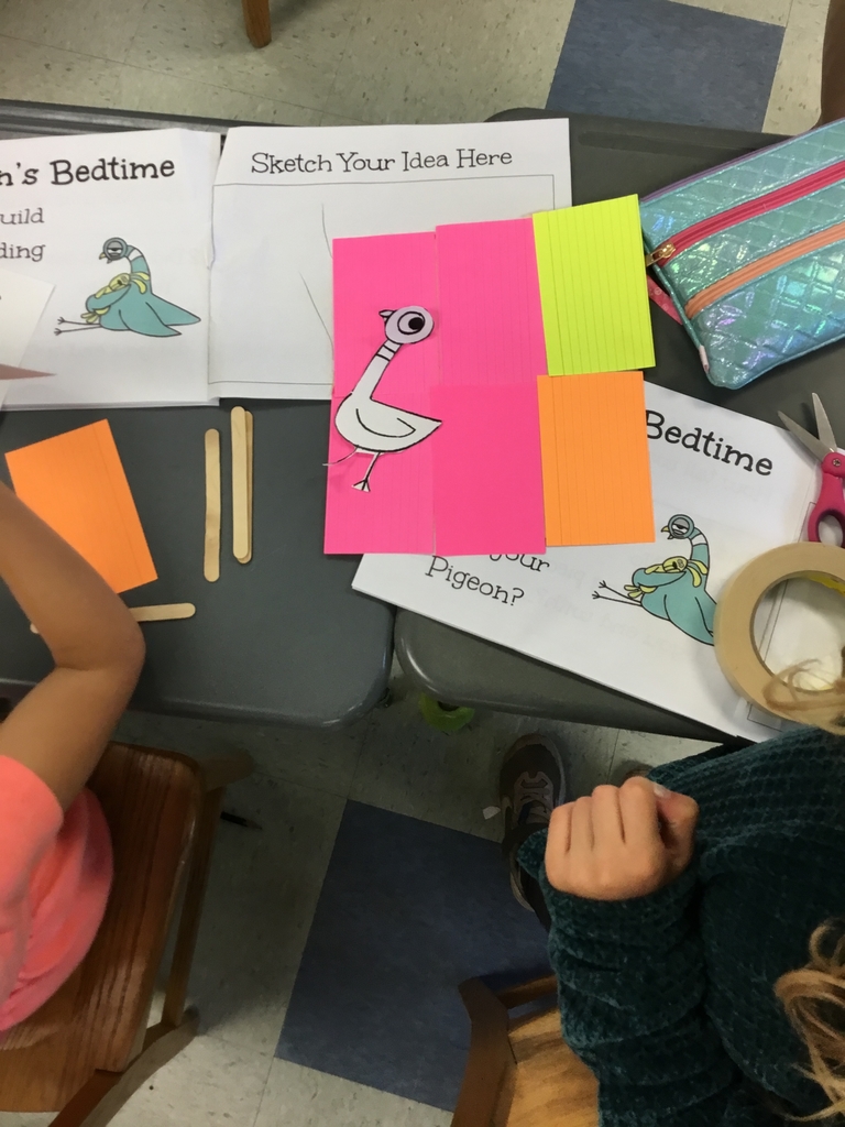 Our #STEAM week with kindergarten is all about <a href="/MoWillems/">Mo Willems</a> and <a href="/The_Pigeon/">The Pigeon</a>
Today students are working together to engineer a bed for the sleepy pigeon. Then we will measure the beds length and width with unifix cubes. #PondCoveSchool