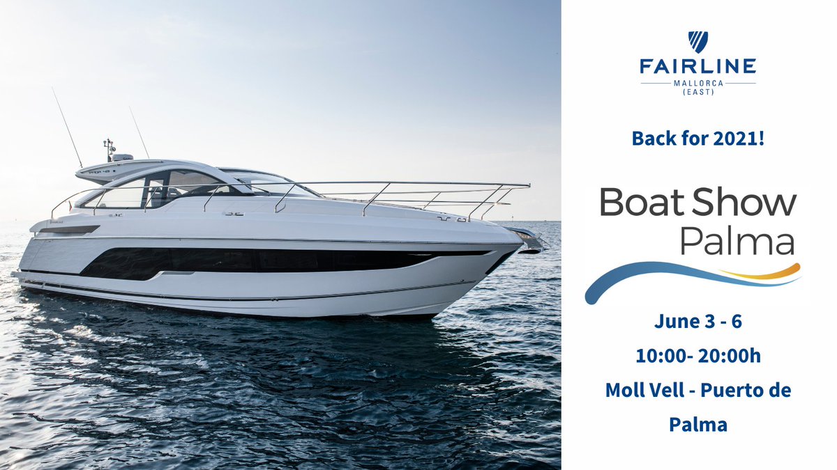 Dynamicyachts's tweet photo. SAVE THE DATE! Palma International Boat Show: June 3rd - 6th (10:00 - 20:00h) 🛥️ Contact Dynamic Yachts to enquire about complimentary tickets. - https://t.co/DARJnuwwdD

#boatshowpalma #pibs #boatshowpalma21 #fairline #fairlineyachts #boatshows2021 #MollVell #visitpalma https://t.co/G0p86KJl9p