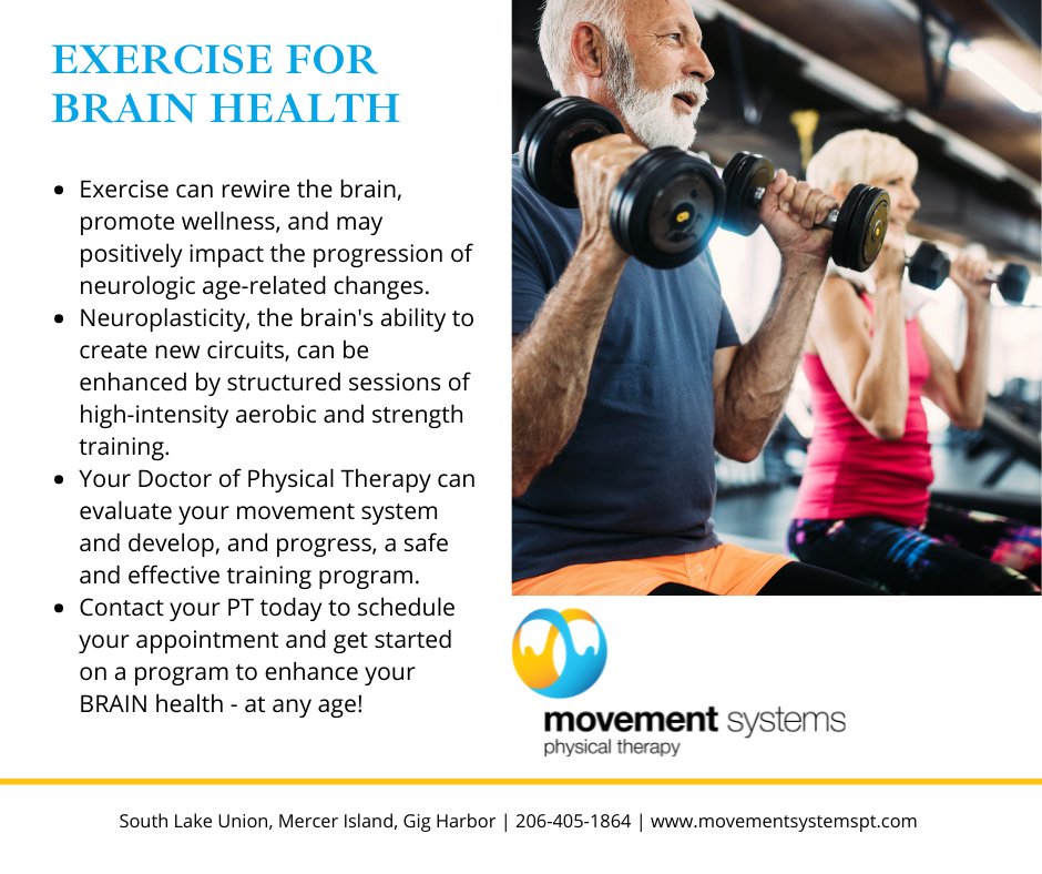 MoveSysPT's tweet image. Neuroplasticity is the brain's ability to create new circuits.  Exercise enhances this neuroplastic response at any age!