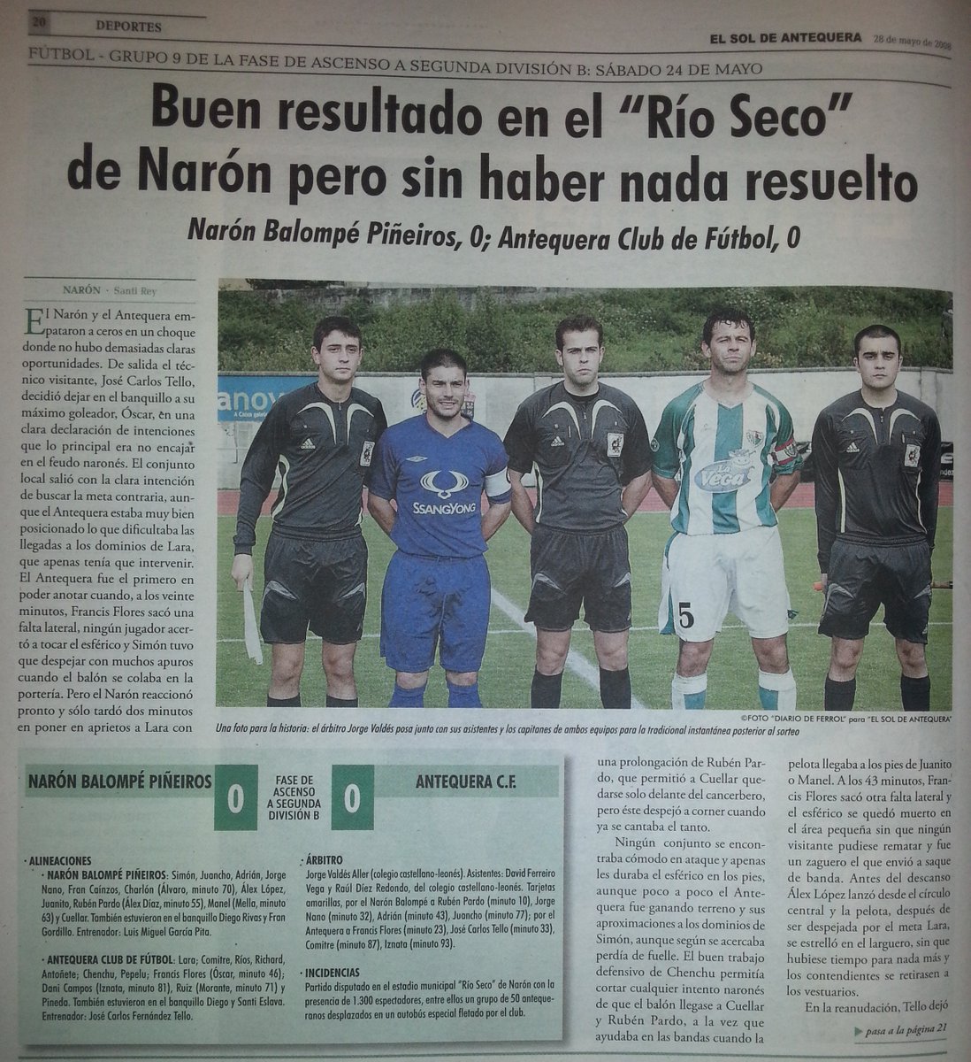 EstadisticasATQ's tweet photo. Hoy hace 13 años, el @AntequeraCF empezaba su andadura en los Play Off de ascenso a 2ªB en su primer partido contra el @cidadedenaron con un empate a 0 en su desplazamiento a tierras gallegas.
Así recogía el @ElSoldAntequera la crónica de ese partido.
#SemanadePlayOff https://t.co/QJy0E9t5Y4