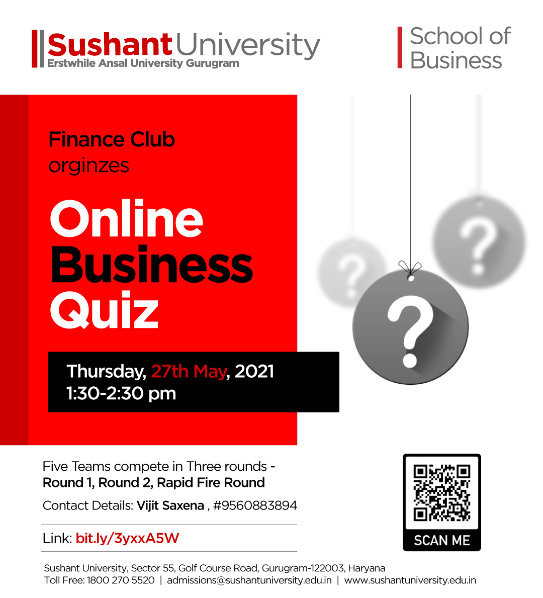 SSB_AU's tweet photo. Do participate and get to learn more about finance.

Date - 27 May 2021 

Time - 1:30 to 2:30 

Link - https://t.co/suV0S9v7SX

#webinar #sushantuniversity #mba #bba #bcom #digitalmarketing https://t.co/Am4rHry0NT