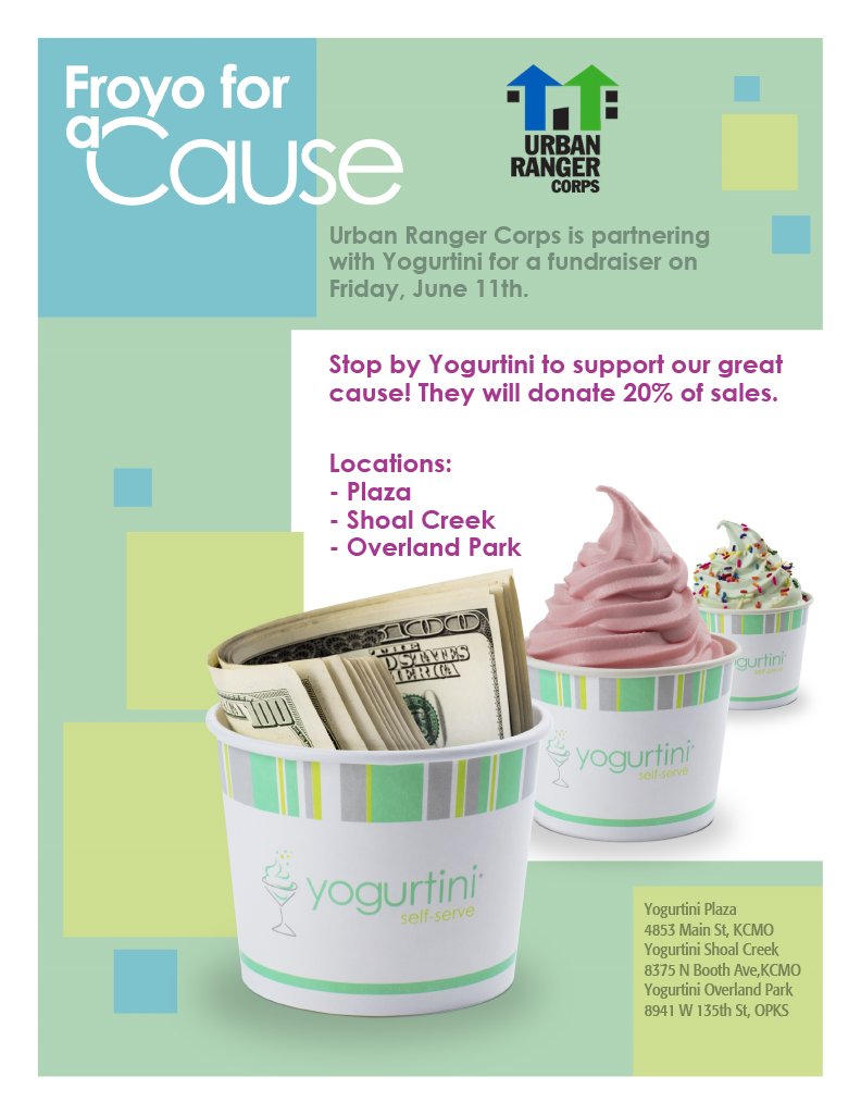 Mark your calendars! On Friday, June 11th, the Urban Ranger Corps is partnering with Yogurtini to fundraise! You can visit any of the three Yogurtini locations. Come visit some of our Rangers, buy some yogurt, and donate to our great cause! We hope to see you there.