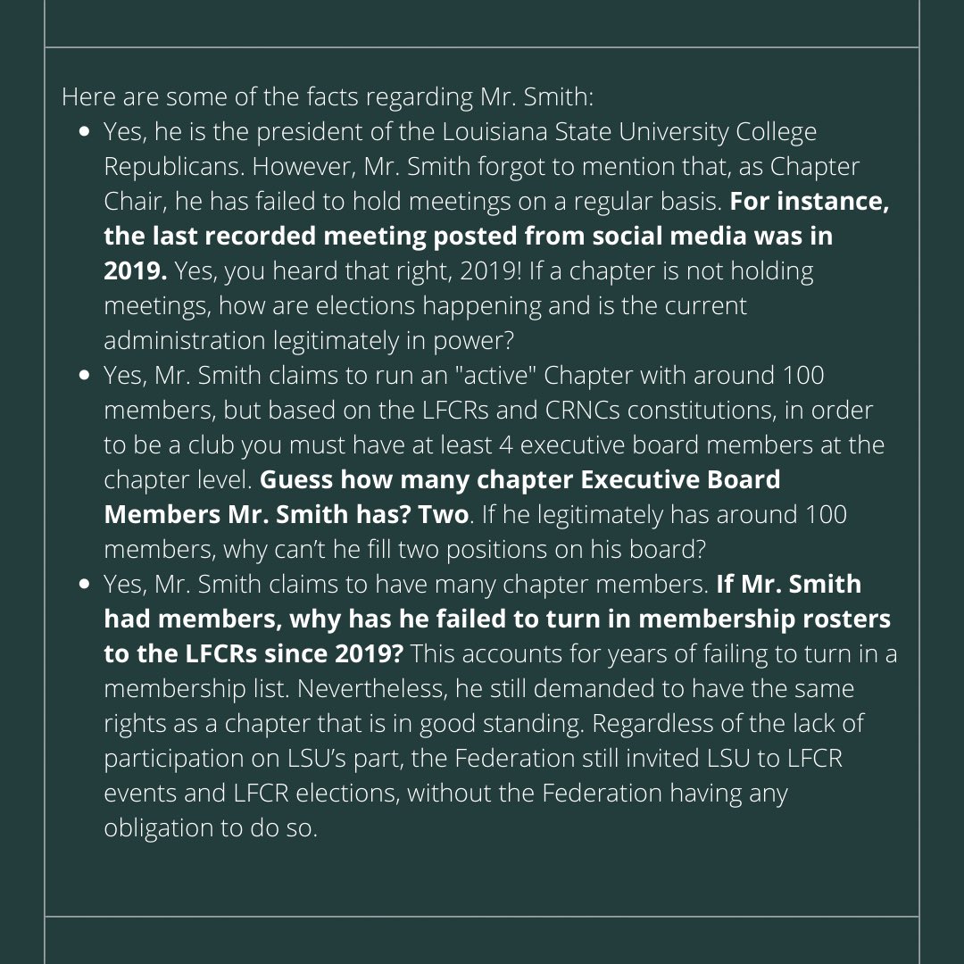 LouisianaCRs's tweet photo. Our statement regarding the illegitimacy of the Louisiana Association of College Republicans. https://t.co/SDL2QBMmY1
