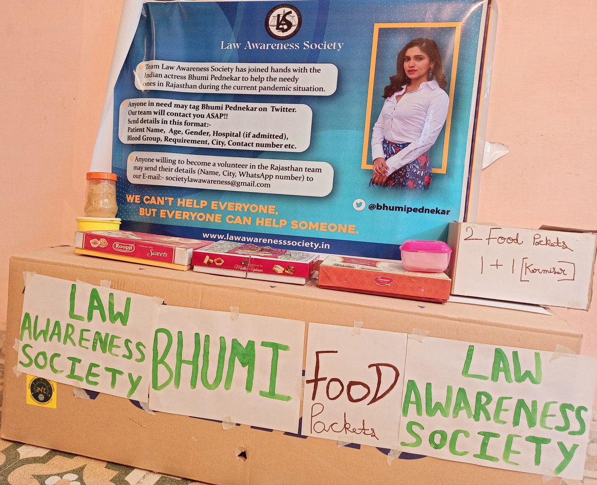 lasorganization's tweet photo. Taking inspiration from @bhumipednekar, Team Law Awareness Society today distributed 250 food packets in Bikaner, Rajasthan

#BhumiPednekar #CoronaWarriors #bhumi #bikaner #rajasthan #lawawarenesssociety #Bollywood #COVIDEmergency #COVID19 #coronavirus https://t.co/uYtKqgmjcP https://t.co/F4FPVIfEX8