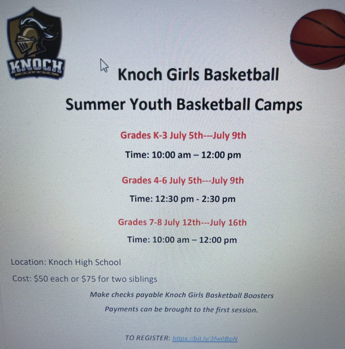 KnochGirlsBall's tweet photo. Summer Youth Girls Basketball Camps hosted by @KnochGirlsBall  Register at https://t.co/8Ggqaz40ub 

#ChargeOn https://t.co/vk5GTIA2lT