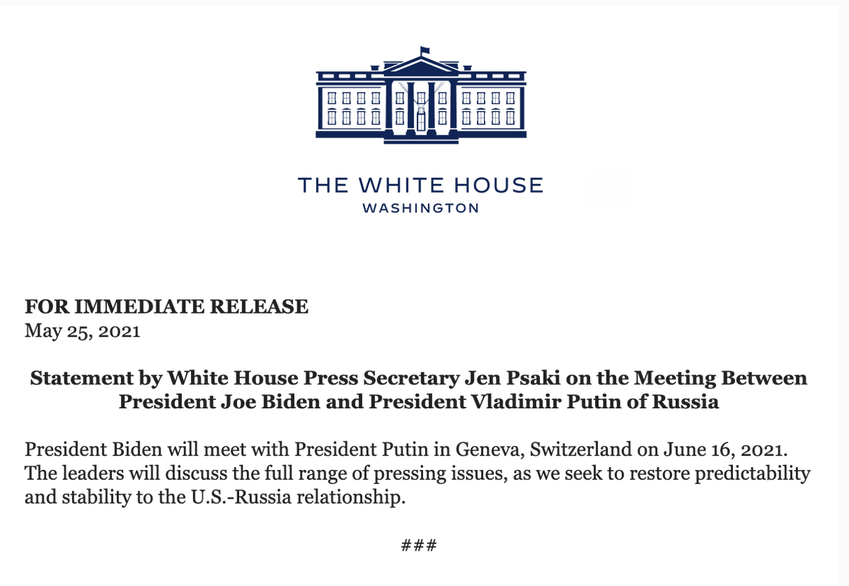In June @POTUS will finish his tour in Europe - G7, Nato, EU - with having a meeting with President Putin in Geneva. 