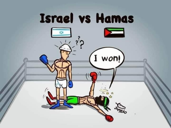 HananyaNaftali's tweet photo. Hamas got knocked out, but still claims victory. 

Terrorists will never surrender, the only to defeat them is with an iron fist, not negotiations. #Israel https://t.co/XvjUK0kiP0